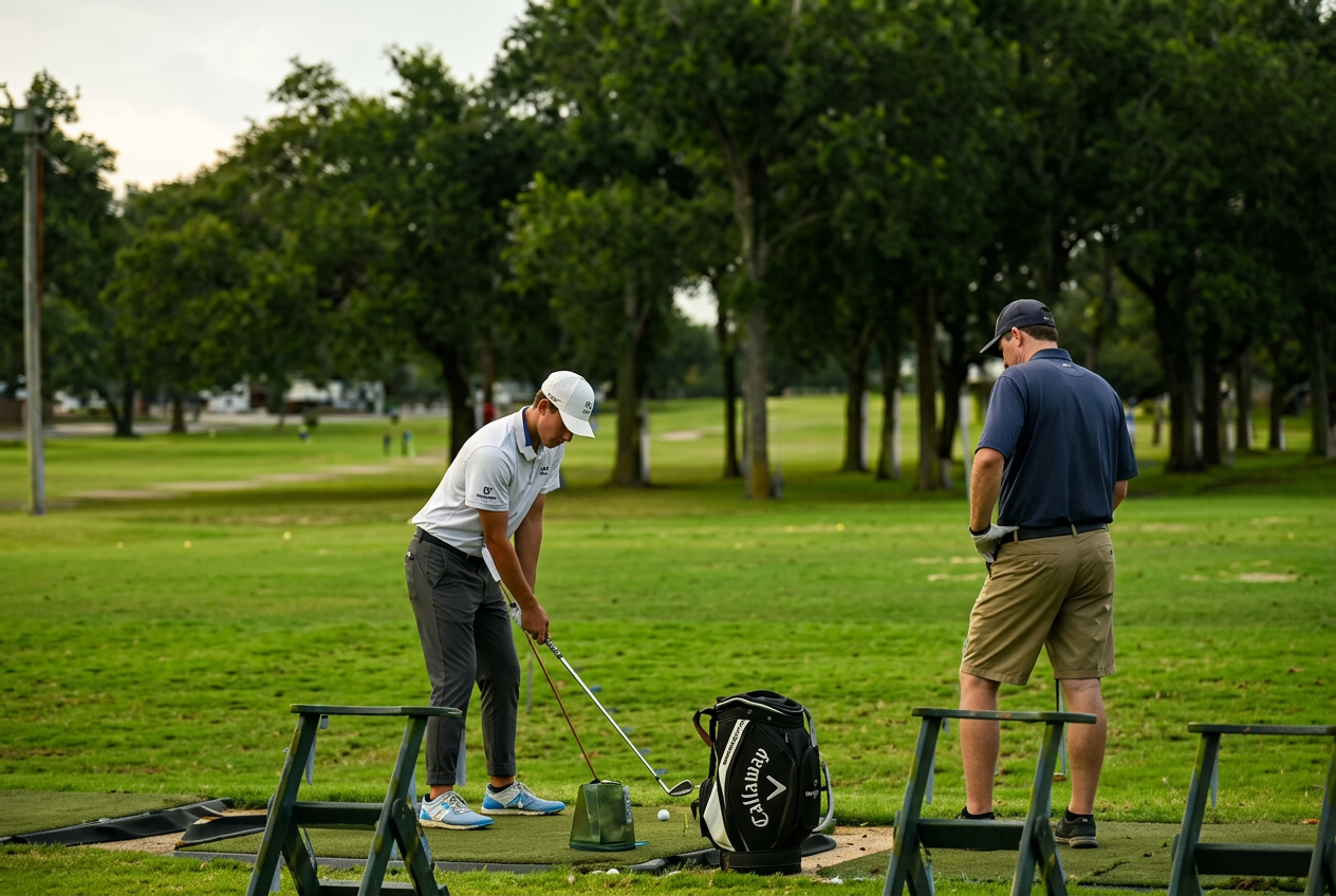 Beyond Golf Performance coach analyzing a student's swing with Foresight launch monitor at Balcones Country Club in Austin