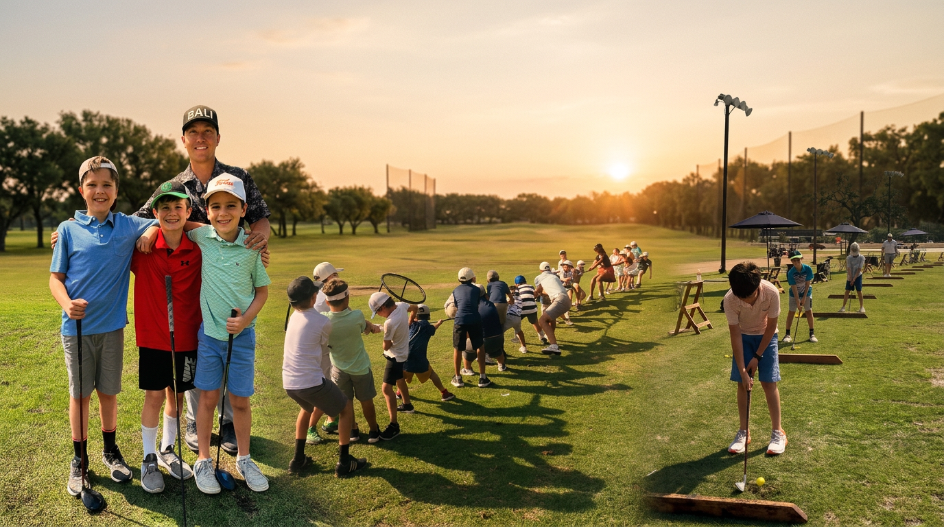 Kids at summer golf camp on a sunny course
