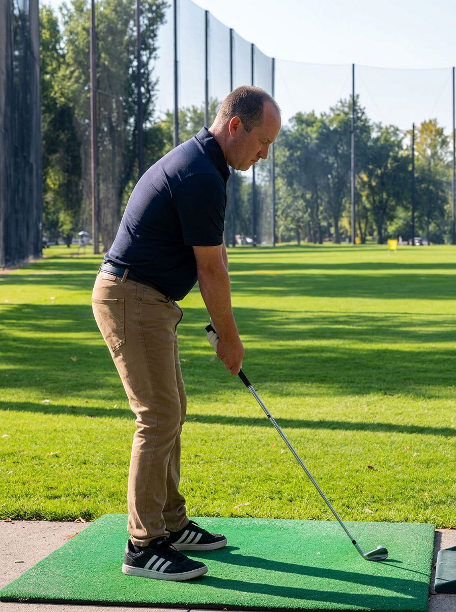 Golfer filmed for video swing analysis